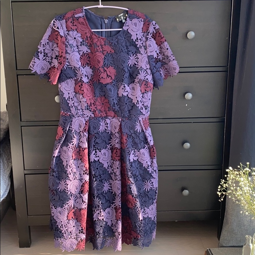 Lord & Taylor Purple Puff Sleeve A-line Midi Dress